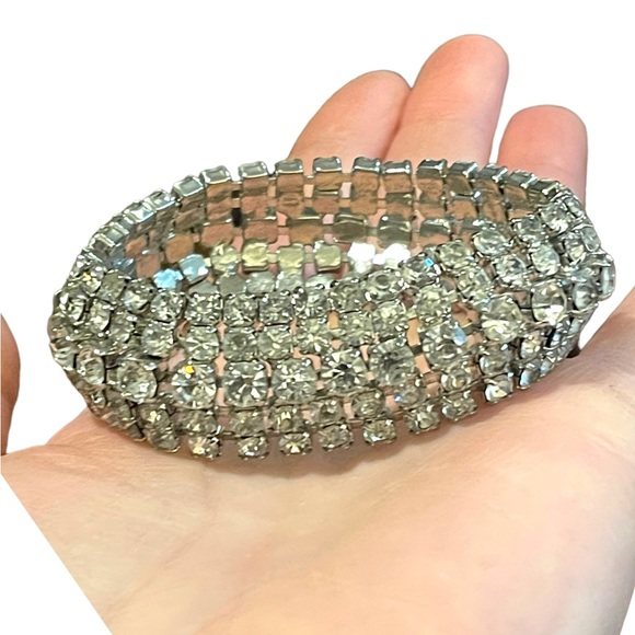 Vintage Silver finish Sparkle WEISS crystal rhinestone chunky statement bracelet - Picture 3 of 4